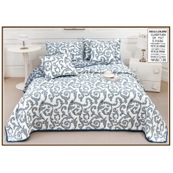 Set Cuvertură Pat 5 Piese Bumbac cu In 230x250 cm – Model Arabesc Albastru Elegant, CBI-024