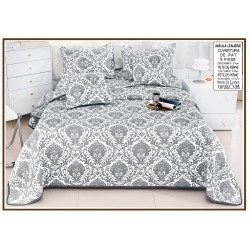 Set Cuvertură Pat 5 Piese Bumbac cu In 230x250 cm – Model Damasc Gri Elegant, CBI-026
