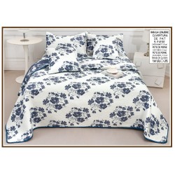 Set Cuvertură Pat 5 Piese Bumbac cu In 230x250 cm – Model Floral Albastru Elegant, CBI-027