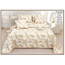 Set Cuvertură Pat 5 Piese Bumbac cu In 230x250 cm – Model Floral Bej Auriu Elegant, CBI-028