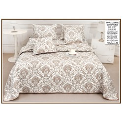 Set Cuvertură Pat 5 Piese Bumbac cu In 230x250 cm – Model Damasc Bej Elegant, CBI-030