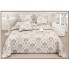 Set Cuvertură Pat 5 Piese Bumbac cu In 230x250 cm – Model Damasc Bej Elegant, CBI-030