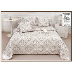 Set Cuvertură Pat 5 Piese Bumbac cu In 230x250 cm – Model Geometric Elegant Bej-Maro, CBI-031