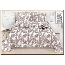 Set Cuvertură Pat 5 Piese Bumbac cu In 230x250 cm – Model Frunze Bej Elegant, CBI-032