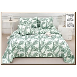 Set Cuvertură Pat 5 Piese Bumbac cu In 230x250 cm – Model Frunze Verzi Tropical, CBI-014