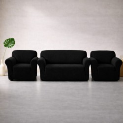 Huse Elastice Canapea 3 locuri și 2 Fotolii din Lycra – Negru, HCL-009