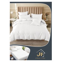 Lenjerie pat dublu, BUMBAC FINET, 6 piese, cu ELASTIC, UNI, Alb, LFU-004