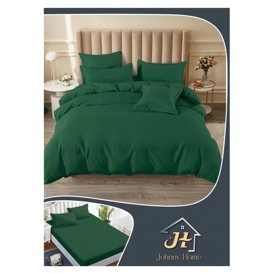 Lenjerie pat dublu, BUMBAC FINET, 6 piese, cu ELASTIC, UNI, Verde smarald, LFU-002 Lenjerii Finet 6 piese Uni cu Elastic
