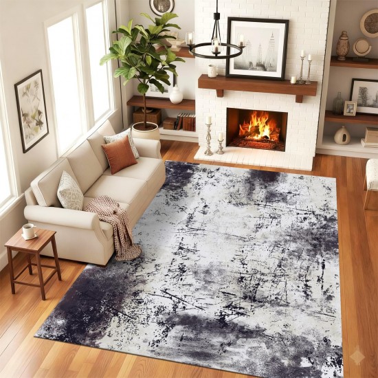 Traverse Antiderapante 120x180 cm – Model Abstract Gri, Alb și Negru cu Efect Texturat, TCA-007 Covoare Antiderapante