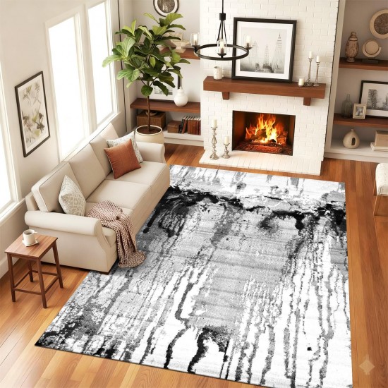 Traverse Antiderapante 120x180 cm – Model Abstract Alb-Negru cu Efect Artistic, TCA-013 Covoare Antiderapante