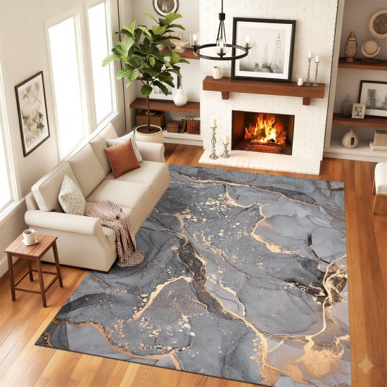 Traverse Antiderapante 150x230 cm – Model Marmură Gri cu Inserții Aurii, TCA-032 Covoare Antiderapante