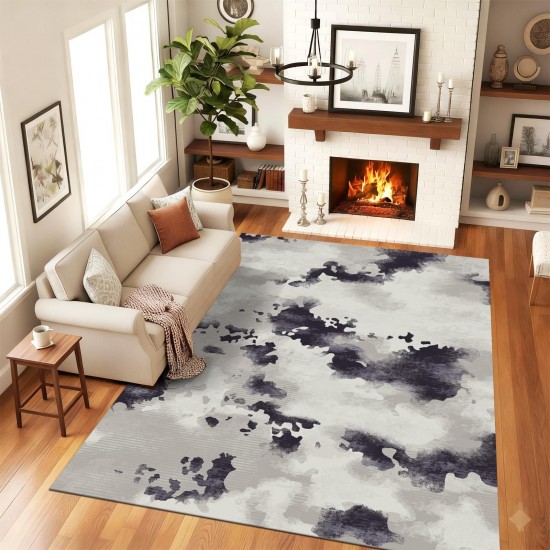 Traverse Antiderapante 120x180 cm – Model Abstract Gri cu Accente Negre, TCA-042 Covoare Antiderapante