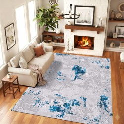 Traverse Antiderapante 200x300 cm – Model Modern Gri cu Accente Albastre, TCA-051