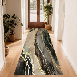 Traverse Antiderapante – Model Abstract Premium Verde, Bej și Negru cu Accente Aurii, TCA-054