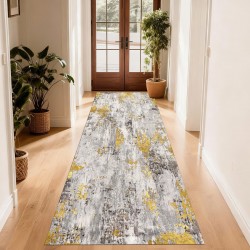 Traverse Antiderapante – Model Abstract Gri cu Accente Galbene, TCA-060