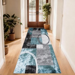 Traverse Antiderapante – Model Geometric Modern Gri, Negru și Turcoaz, TCA-063