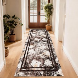 Traverse Antiderapante – Model Abstract cu Chenar Maro, Bej și Negru, TCA-065