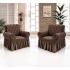 Set 2 huse elastice pentru fotolii, model Jacquard cu volanas, Maro inchis, HCJ-044