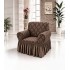 Husa elastica pentru fotoliu, model Jacquard cu volanas, Maro inchis, HCJ-043