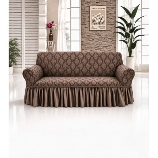 Husa elastica pentru canapea 2 locuri, model Jacquard, cu volanas, Maro deschis, HCJ-038 Huse Jacquard