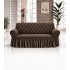 Husa elastica pentru canapea 2 locuri, model Jacquard, cu volanas, Maro inchis, HCJ-040