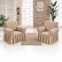 Set 2 huse elastice pentru fotolii, model Jacquard cu volanas, Bej, HCJ-026