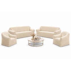Set 4 Huse Creponate fara Volane, Pentru Canapea 3 Locuri, Canapea 2 locuri si 2 Fotolii, Crem, HCC-008