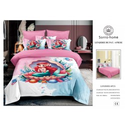 Lenjerie de Pat Finet 6 Piese Pat Dublu – Model Sirenă Roz-Albastru, LCC-003