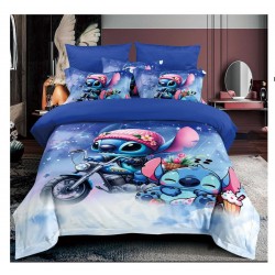 Lenjerie de Pat Finet 6 Piese Pat Dublu – Model Stitch Albastru, LCC-004