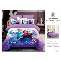 Lenjerie de Pat Finet 6 Piese Pat Dublu – Model Frozen Mov, LCC-017