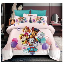 Lenjerie de Pat Finet 6 Piese Pat Dublu – Model Paw Patrol Multicolor, Fundal Crem, LCC-022