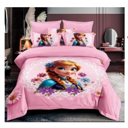 Lenjerie de Pat Finet 6 Piese Pat Dublu – Model Elsa Roz cu Flori, LCC-053