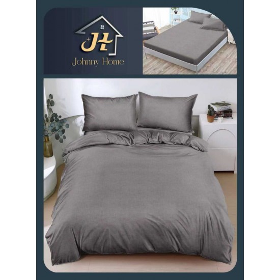 Lenjerie de Pat Dublu Bumbac Satinat Superior, 4 Piese, cu Elastic – Model Gri Uni, LDBSE-060 Oferta Trio 229