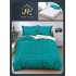 Lenjerie Pat Dublu Bumbac Satinat Superior, 4 Piese, cu Elastic – Model Verde Turcoaz cu Stelute Albe, LDBSE-041