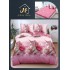 Lenjerie Pat Dublu Bumbac Satinat Superior, 4 Piese, cu Elastic – Model Unicorn Roz Romantic cu Flori, LDBSE-031