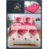 Lenjerie Pat Dublu Bumbac Satinat Superior 4 Piese cu Elastic – Model Inimi Roz Romantic, LDBSE-032