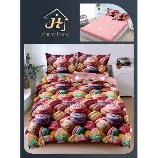 Lenjerie Pat Dublu Bumbac Satinat Superior 4 Piese cu Elastic – Model Macarons Colorate Multicolor, LLE-001 Oferta Trio 229