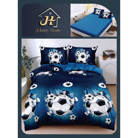 Lenjerie Pat Dublu Bumbac Satinat Superior 4 Piese cu Elastic – Model Fotbal Albastru, LLE-010 Oferta Trio 229