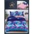 Lenjerie Pat Dublu Bumbac Satinat Superior 4 Piese cu Elastic – Model Delfini Albastru-Roz, LLE-011