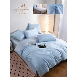 Lenjerie Pat Dublu 6 Piese din Mătase Fină – Bleu Deschis, LMS-015