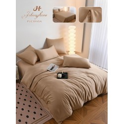 Lenjerie Pat Dublu 6 Piese din Mătase Fină – Bej Auriu, LMS-020