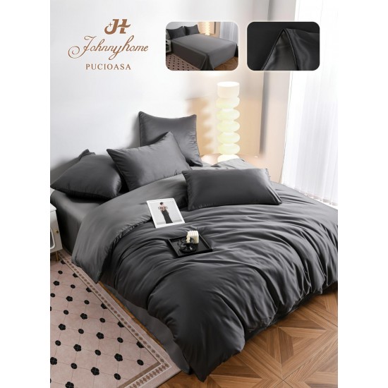 Lenjerie Pat Dublu 6 Piese din Mătase Fină – Gri Antracit Elegant, LMS-022 Lenjerii Matase