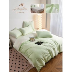 Lenjerie Pat Dublu 6 Piese din Mătase Fină – Verde Mentă Pastel, LMS-024