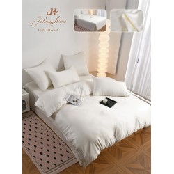 Lenjerie Pat Dublu 6 Piese din Mătase Fină – Crem, LMS-026