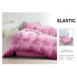 Set Lenjerie Pat Dublu Bumbac Satinat 4 Piese cu Cearșaf cu Elastic – Model Roz Intens Degrade, LES-005