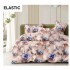 Set Lenjerie Pat Dublu Bumbac Satinat 4 Piese cu Cearșaf cu Elastic – Model Floral Bej cu Trandafiri Bleu și Mov, LES-012