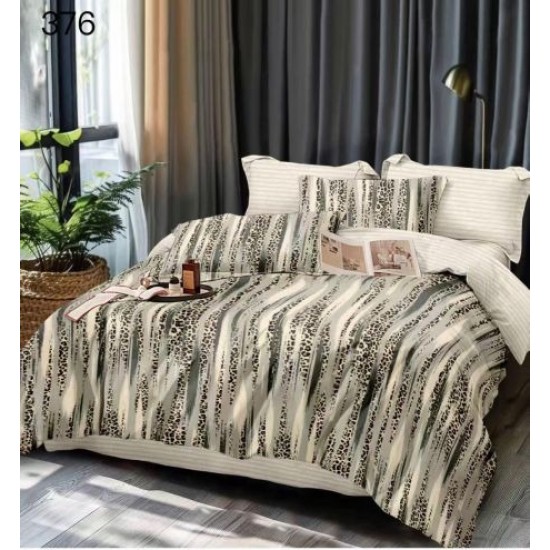 Lenjerie Pat Dublu Finet 6 Piese cu Cearșaf Normal – Model Bej Gri cu Dungi Elegante, OLD-017 Oferta duo bumbac-finet