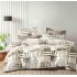 Lenjerie Pat Dublu Finet 6 Piese cu Cearșaf Normal – Model Alb Gri cu Imprimeu Elegant, OLD-124