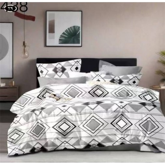 Lenjerie Pat Dublu Finet 6 Piese cu Cearșaf Normal – Model Alb Gri cu Imprimeu Geometric, OLD-033 Oferta duo bumbac-finet