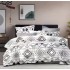 Lenjerie Pat Dublu Finet 6 Piese cu Cearșaf Normal – Model Alb Gri cu Imprimeu Geometric, OLD-033